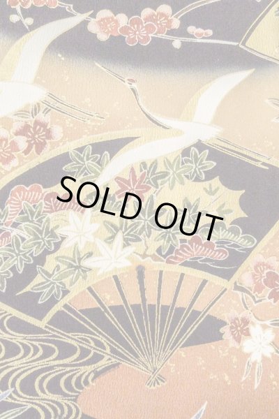 画像10: O0509B 女性用留袖  化繊 黒, 桜 【中古】【USED】【リサイクル】 ★★★★☆【O0509B】 (10)