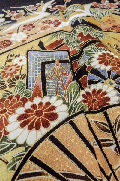 画像12: O0509B 女性用留袖  化繊 黒, 桜 【中古】【USED】【リサイクル】 ★★★★☆【O0509B】 (12)