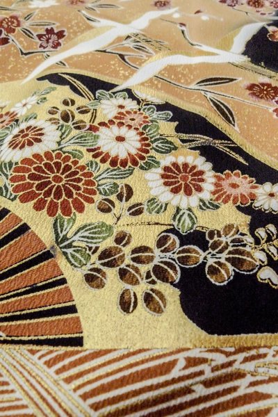 画像13: O0509B 女性用留袖  化繊 黒, 桜 【中古】【USED】【リサイクル】 ★★★★☆【O0509B】 (13)