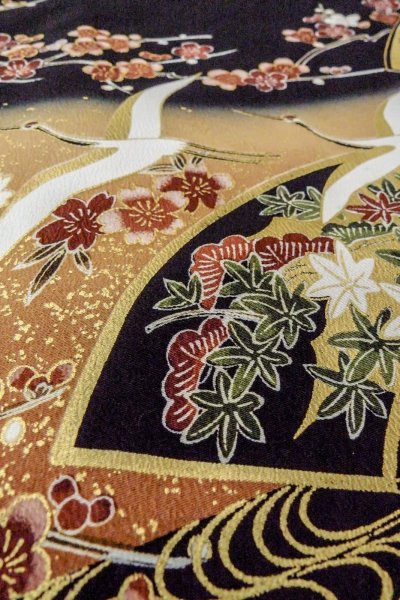 画像14: O0509B 女性用留袖  化繊 黒, 桜 【中古】【USED】【リサイクル】 ★★★★☆【O0509B】 (14)