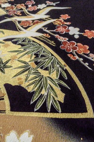画像16: O0509B 女性用留袖  化繊 黒, 桜 【中古】【USED】【リサイクル】 ★★★★☆【O0509B】 (16)