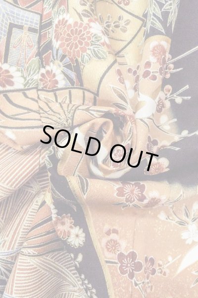 画像17: O0509B 女性用留袖  化繊 黒, 桜 【中古】【USED】【リサイクル】 ★★★★☆【O0509B】 (17)