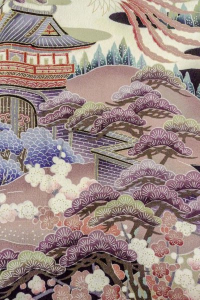 画像9: O0509C 女性用留袖  シルク（正絹） 黒, 梅 【中古】【USED】【リサイクル】 ★★☆☆☆【O0509C】 (9)