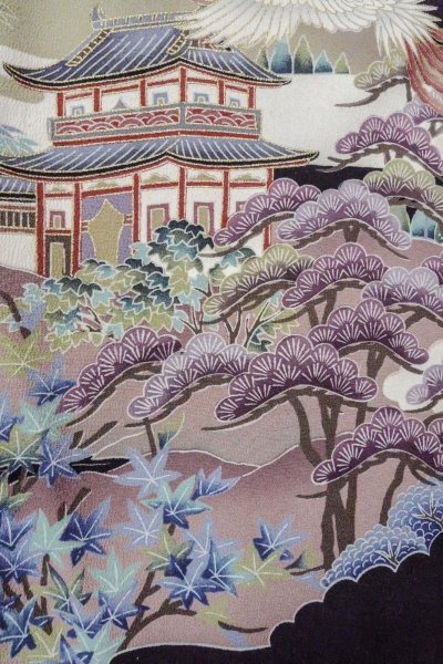 画像12: O0509C 女性用留袖  シルク（正絹） 黒, 梅 【中古】【USED】【リサイクル】 ★★☆☆☆【O0509C】 (12)