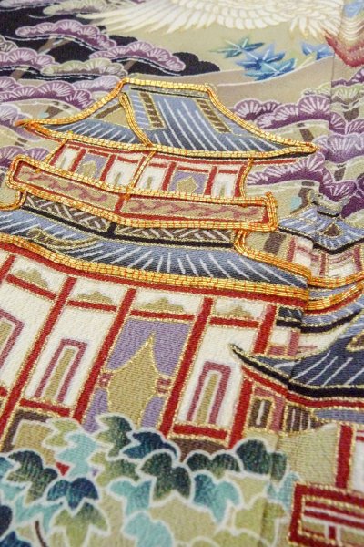 画像13: O0509C 女性用留袖  シルク（正絹） 黒, 梅 【中古】【USED】【リサイクル】 ★★☆☆☆【O0509C】 (13)