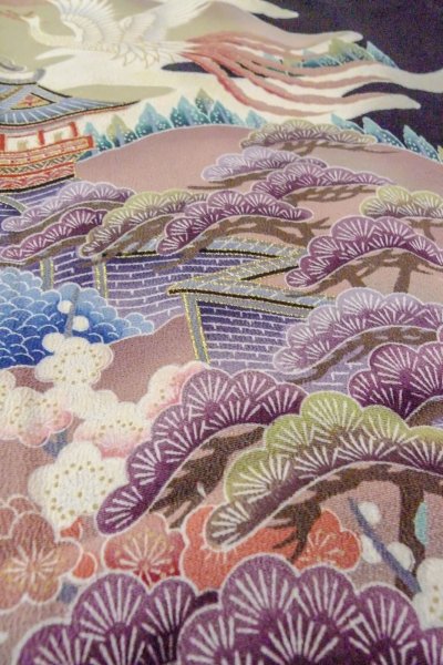 画像14: O0509C 女性用留袖  シルク（正絹） 黒, 梅 【中古】【USED】【リサイクル】 ★★☆☆☆【O0509C】 (14)