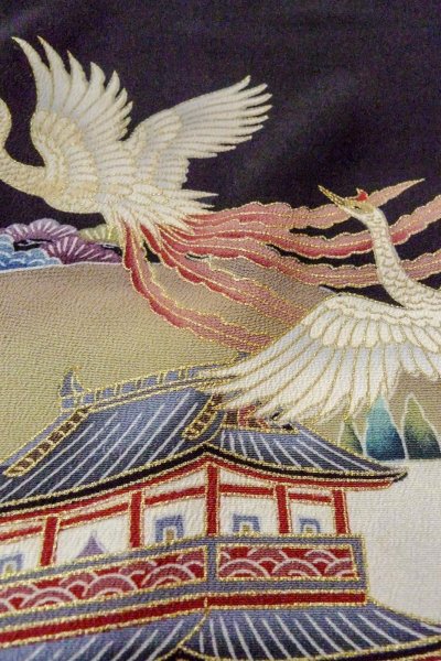 画像15: O0509C 女性用留袖  シルク（正絹） 黒, 梅 【中古】【USED】【リサイクル】 ★★☆☆☆【O0509C】 (15)