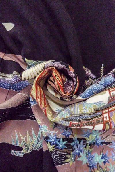 画像18: O0509C 女性用留袖  シルク（正絹） 黒, 梅 【中古】【USED】【リサイクル】 ★★☆☆☆【O0509C】 (18)