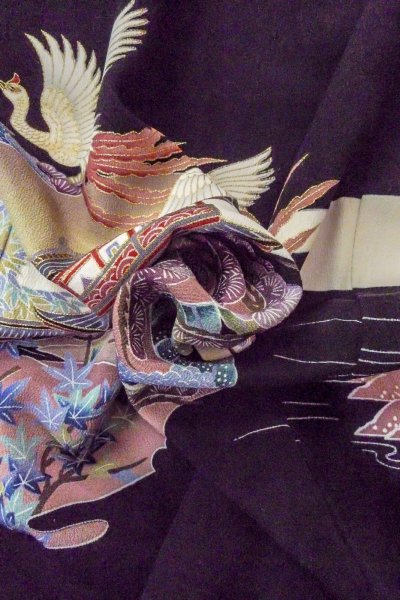 画像19: O0509C 女性用留袖  シルク（正絹） 黒, 梅 【中古】【USED】【リサイクル】 ★★☆☆☆【O0509C】 (19)