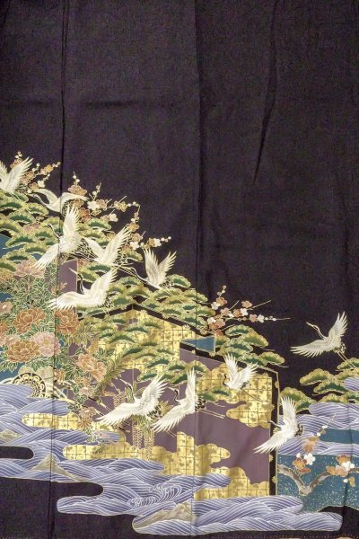 画像5: O0509D 女性用留袖  化繊 黒, ぼたん 【中古】【USED】【リサイクル】 ★★★★☆【O0509D】 (5)