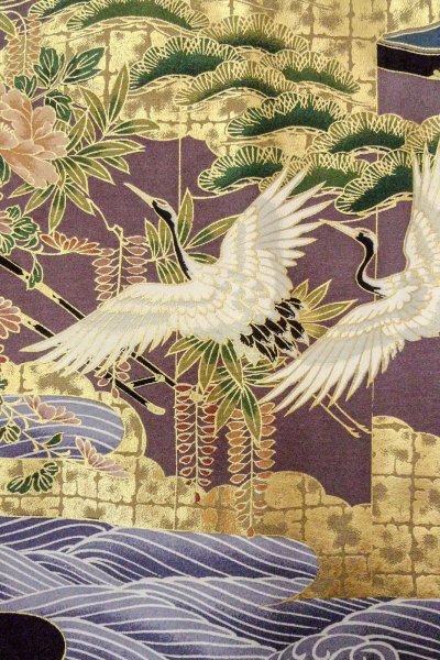 画像9: O0509D 女性用留袖  化繊 黒, ぼたん 【中古】【USED】【リサイクル】 ★★★★☆【O0509D】 (9)