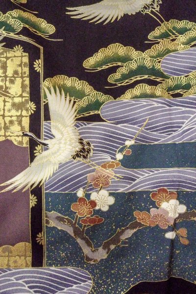 画像10: O0509D 女性用留袖  化繊 黒, ぼたん 【中古】【USED】【リサイクル】 ★★★★☆【O0509D】 (10)