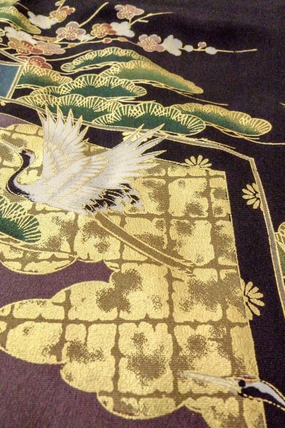 画像15: O0509D 女性用留袖  化繊 黒, ぼたん 【中古】【USED】【リサイクル】 ★★★★☆【O0509D】 (15)