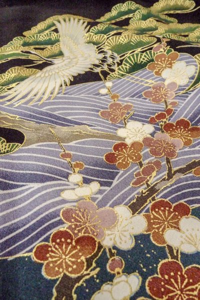 画像16: O0509D 女性用留袖  化繊 黒, ぼたん 【中古】【USED】【リサイクル】 ★★★★☆【O0509D】 (16)