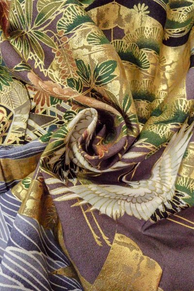 画像17: O0509D 女性用留袖  化繊 黒, ぼたん 【中古】【USED】【リサイクル】 ★★★★☆【O0509D】 (17)