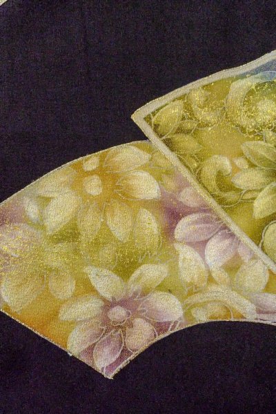 画像9: O0509E 女性用留袖  シルク（正絹） 黒, 花 【中古】【USED】【リサイクル】 ★★★☆☆【O0509E】 (9)