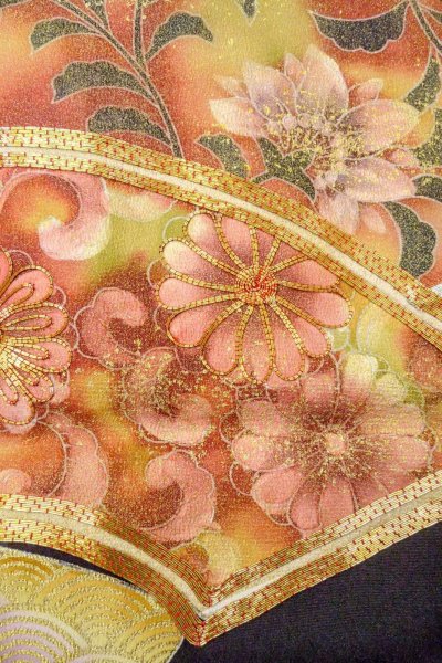 画像11: O0509E 女性用留袖  シルク（正絹） 黒, 花 【中古】【USED】【リサイクル】 ★★★☆☆【O0509E】 (11)