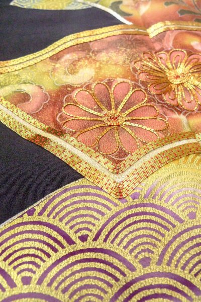 画像13: O0509E 女性用留袖  シルク（正絹） 黒, 花 【中古】【USED】【リサイクル】 ★★★☆☆【O0509E】 (13)