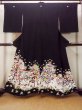 画像1: O0509F 女性用留袖  シルク（正絹） 黒, 花 【中古】【USED】【リサイクル】 ★★★☆☆【O0509F】 (1)