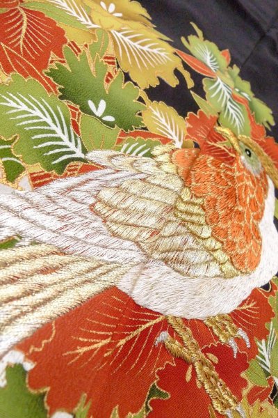 画像12: O0509G 女性用留袖  シルク（正絹） 黒, 蘭 【中古】【USED】【リサイクル】 ★★★☆☆【O0509G】 (12)