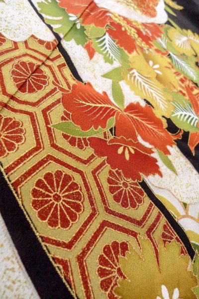 画像13: O0509G 女性用留袖  シルク（正絹） 黒, 蘭 【中古】【USED】【リサイクル】 ★★★☆☆【O0509G】 (13)