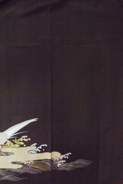 画像6: O0509H 女性用留袖  シルク（正絹） 黒, 鳥 【中古】【USED】【リサイクル】 ★★☆☆☆【O0509H】 (6)
