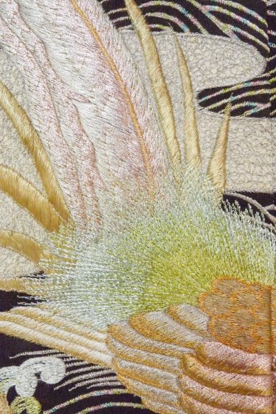 画像8: O0509H 女性用留袖  シルク（正絹） 黒, 鳥 【中古】【USED】【リサイクル】 ★★☆☆☆【O0509H】 (8)