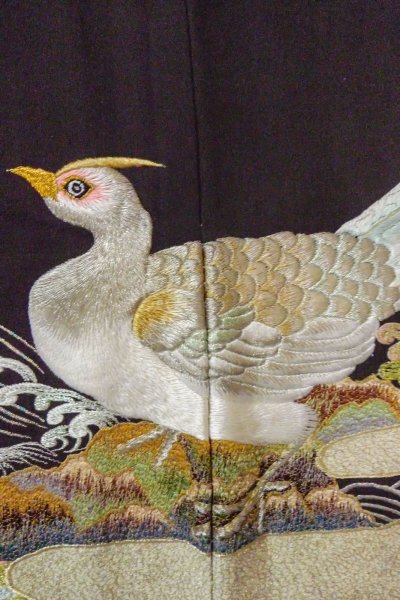 画像11: O0509H 女性用留袖  シルク（正絹） 黒, 鳥 【中古】【USED】【リサイクル】 ★★☆☆☆【O0509H】 (11)