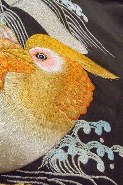 画像12: O0509H 女性用留袖  シルク（正絹） 黒, 鳥 【中古】【USED】【リサイクル】 ★★☆☆☆【O0509H】 (12)