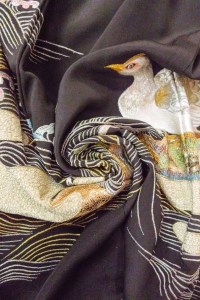 画像17: O0509H 女性用留袖  シルク（正絹） 黒, 鳥 【中古】【USED】【リサイクル】 ★★☆☆☆【O0509H】 (17)