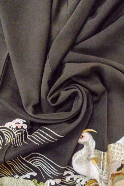 画像18: O0509H 女性用留袖  シルク（正絹） 黒, 鳥 【中古】【USED】【リサイクル】 ★★☆☆☆【O0509H】 (18)