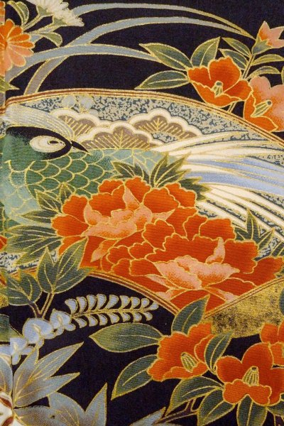 画像8: O0509I 女性用留袖  化繊 黒, ぼたん 【中古】【USED】【リサイクル】 ★★★☆☆【O0509I】 (8)