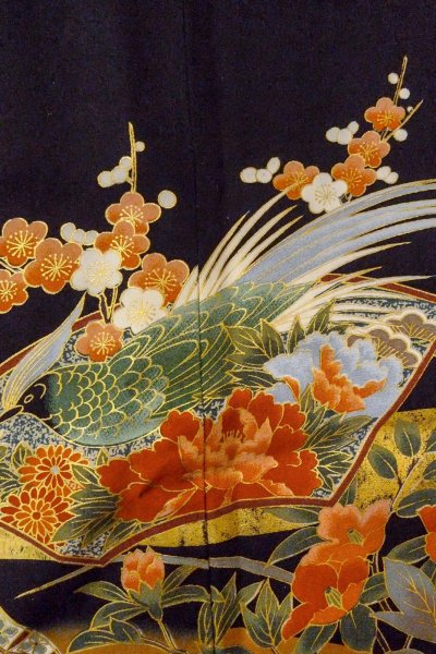 画像10: O0509I 女性用留袖  化繊 黒, ぼたん 【中古】【USED】【リサイクル】 ★★★☆☆【O0509I】 (10)