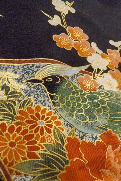 画像15: O0509I 女性用留袖  化繊 黒, ぼたん 【中古】【USED】【リサイクル】 ★★★☆☆【O0509I】 (15)