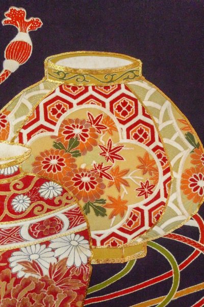 画像8: O0509L 女性用留袖  シルク（正絹） 黒, ぼたん 【中古】【USED】【リサイクル】 ★★★☆☆【O0509L】 (8)