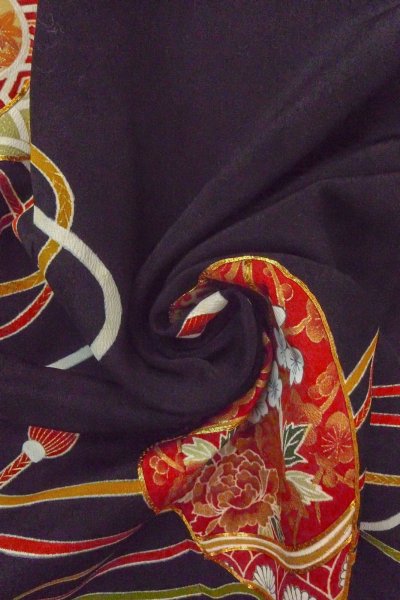 画像15: O0509L 女性用留袖  シルク（正絹） 黒, ぼたん 【中古】【USED】【リサイクル】 ★★★☆☆【O0509L】 (15)