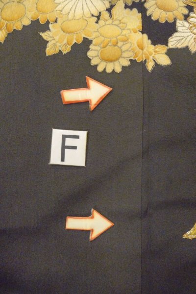 画像23: O0509M 女性用留袖  シルク（正絹） 黒, ぼたん 【中古】【USED】【リサイクル】 ★☆☆☆☆【O0509M】 (23)