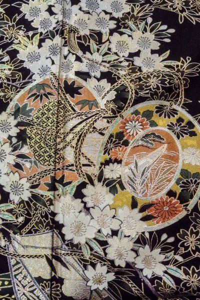 画像8: O0509O 女性用留袖  シルク（正絹） 黒, 桜 【中古】【USED】【リサイクル】 ★★★☆☆【O0509O】 (8)