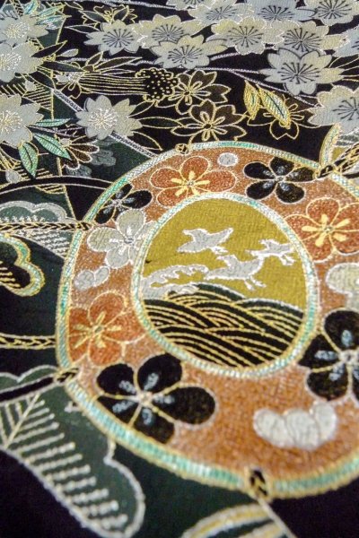 画像12: O0509O 女性用留袖  シルク（正絹） 黒, 桜 【中古】【USED】【リサイクル】 ★★★☆☆【O0509O】 (12)