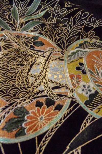 画像16: O0509O 女性用留袖  シルク（正絹） 黒, 桜 【中古】【USED】【リサイクル】 ★★★☆☆【O0509O】 (16)