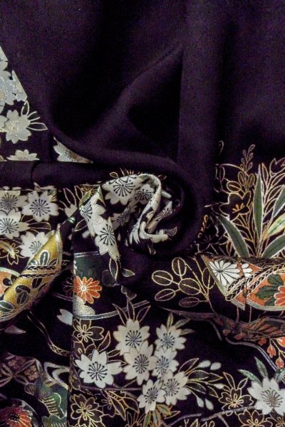 画像18: O0509O 女性用留袖  シルク（正絹） 黒, 桜 【中古】【USED】【リサイクル】 ★★★☆☆【O0509O】 (18)