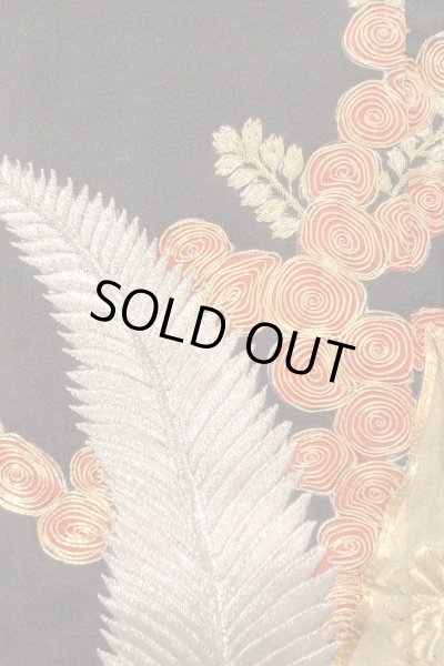 画像8: O0509R 女性用留袖  シルク（正絹） 黒, 花 【中古】【USED】【リサイクル】 ★★☆☆☆【O0509R】 (8)