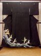 画像1: O0509S 女性用留袖  シルク（正絹） 黒, 鶴 【中古】【USED】【リサイクル】 ★★☆☆☆【O0509S】 (1)