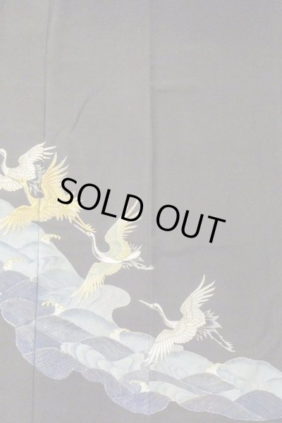 画像5: O0509S 女性用留袖  シルク（正絹） 黒, 鶴 【中古】【USED】【リサイクル】 ★★☆☆☆【O0509S】 (5)