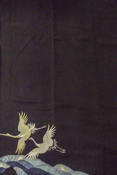 画像6: O0509S 女性用留袖  シルク（正絹） 黒, 鶴 【中古】【USED】【リサイクル】 ★★☆☆☆【O0509S】 (6)