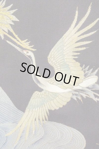 画像8: O0509S 女性用留袖  シルク（正絹） 黒, 鶴 【中古】【USED】【リサイクル】 ★★☆☆☆【O0509S】 (8)