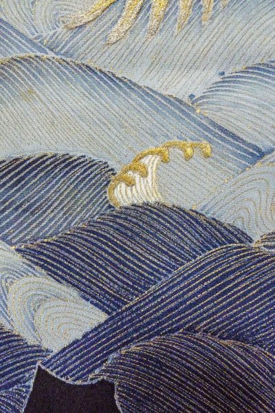 画像9: O0509S 女性用留袖  シルク（正絹） 黒, 鶴 【中古】【USED】【リサイクル】 ★★☆☆☆【O0509S】 (9)