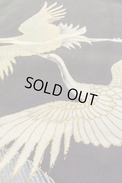 画像10: O0509S 女性用留袖  シルク（正絹） 黒, 鶴 【中古】【USED】【リサイクル】 ★★☆☆☆【O0509S】 (10)