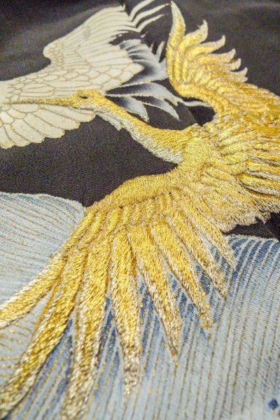 画像11: O0509S 女性用留袖  シルク（正絹） 黒, 鶴 【中古】【USED】【リサイクル】 ★★☆☆☆【O0509S】 (11)