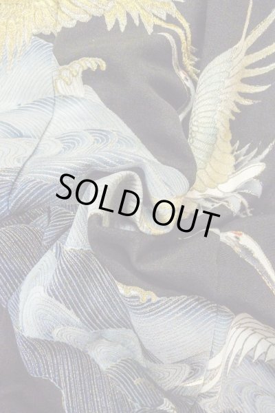 画像13: O0509S 女性用留袖  シルク（正絹） 黒, 鶴 【中古】【USED】【リサイクル】 ★★☆☆☆【O0509S】 (13)